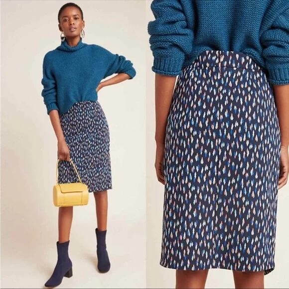 Maeve by Anthropologie Women's Debra Navy Blue Knit Pencil Skirt Size 4 - Picture 1 of 11